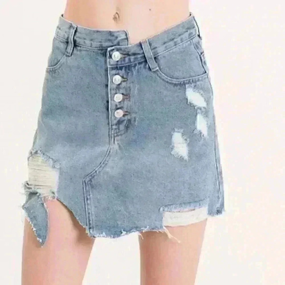 Dresses & Skirts - Distress Button front Mini Denim Skirt